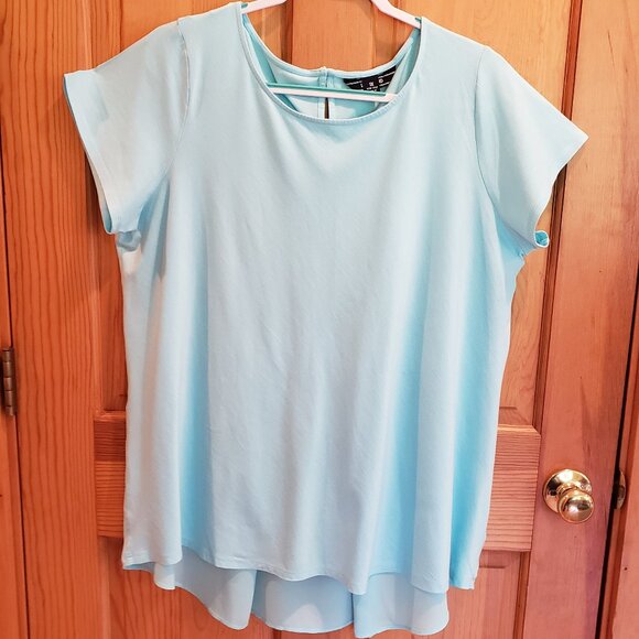 Lands' End Women's Aqua Blue Hi-Low Cotton Blend Short Sleeve Top, Size: 1X - Picture 1 of 16